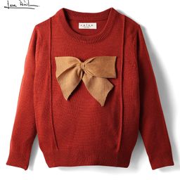 arias by lara dutta Arias Knit Full Sleeves Pullover Sweater With Bow Applique - Brown-picture-27