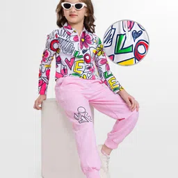 OLLINGTON ST. 100% Cotton Winter Wear Set Of Printed Full Sleeves Sweatshirt & Joggers Set - White & Pink-picture-20