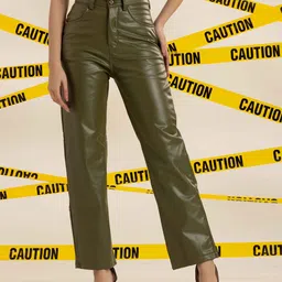 TANDUL Women Original Leather Regular Fit Mid-Rise Trouser-image-12