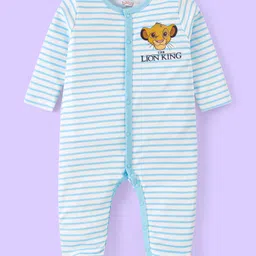 Babyhug Disney Cotton Knit Full Sleeves Striped Sleep Suits With Mickey Mouse 101 Dalmatians & Lion King Graphics Pack Of 3 - Blue Red & Sky Blue image 2