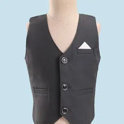 Rikidoos Full Sleeves Solid Shirt With Textured Waistcoat Pant & Bow - White & Dark Grey image 2