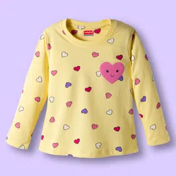 Babyhug Cotton Knit Full Sleeves Co-ords Night Suit With Heart Print - Yellow image 2