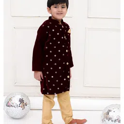 KID1 Velvet Full Sleeves Sequin Embroidered Sherwani Set - Purple image 4
