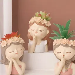 SSS SCULPTURE 3 Pieces Brown Head PlanterCurio Showpiece-image-0