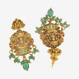 Kushal's Fashion Jewellery Gold-Plated Cubic Zirconia-Studded Antique Jewellery Set image 2