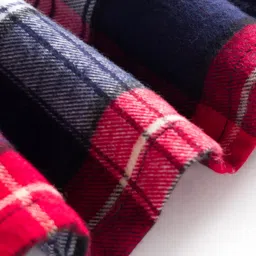 Babyhug Cotton Knit Half Sleeves Checks Frock With Leggings - Navy Blue & Red image 5