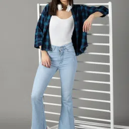 showoffff SHOWOFF Light Blue Distressed Relaxed Fit High Rise Jeans image 4