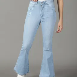 showoffff SHOWOFF Light Blue Distressed Relaxed Fit High Rise Jeans image 1