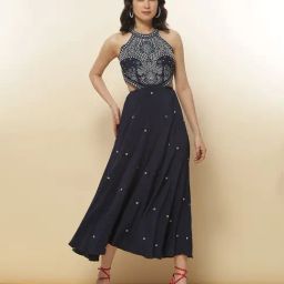 Label Ritu Kumar Navy Slim Fit Midi Dress-picture-28