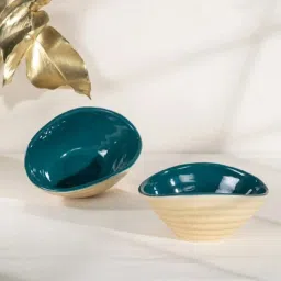 Freedom Tree Solaire Teal Handcrafted Ceramic White Nut Bowl - Set Of 2 image 1