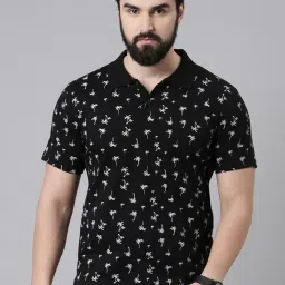 Kryptic Black Regular Fit Printed Cotton Polo T-Shirt image 1