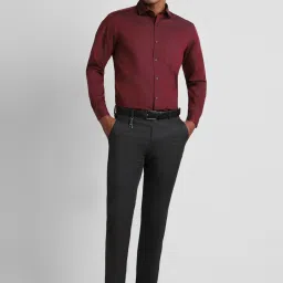 Peter England Elite Maroon Cotton Regular Fit Self Pattern Shirt image 5
