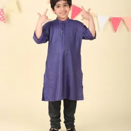 Fabindia Boys Navy Viscose Blend Long Kurta image 1