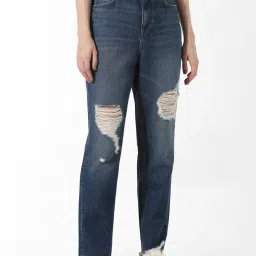 Only Blue Cotton Distressed High Rise Jeans image 1