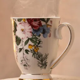 Golden Queens Multicolor Bone China Floral Hues Mugs With 24K Gold Detailing (300ml) - Set of 2 image 1