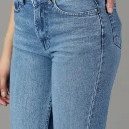 showoffff SHOWOFF Blue Straight Fit High Rise Jeans image 5