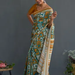 Suta Yellow & White Cotton Printed Saree Without Blouse image 5