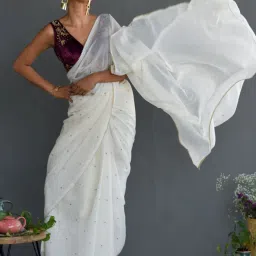 Suta White Cotton Embellished Saree Without Blouse image 5