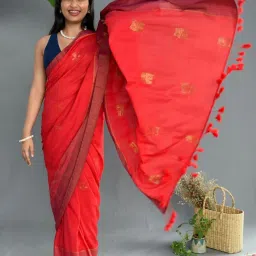 Suta Red Cotton Woven Saree Without Blouse image 5