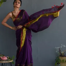 Suta Purple Cotton Woven Saree Without Blouse image 5