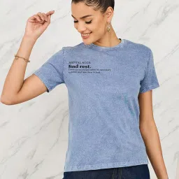 Styli Denim Blue Cotton Printed T-Shirt image 1