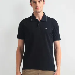 arrow sport Arrow Sports Black Cotton Regular Fit Polo T-Shirt image 1