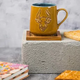 Fabindia Rashi Yellow Ceramic Taurus Coffee Mug (330 ML) image 1