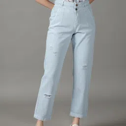 showoffff SHOWOFF Light Blue Relaxed Fit High Rise Jeans image 1
