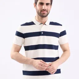 Spykar Navy Blue Cotton Poly Regular Fit Striped T-Shirt-picture-26