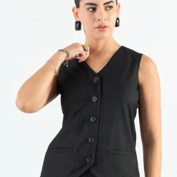 Powersutra Black Striped Vest Coat image 1