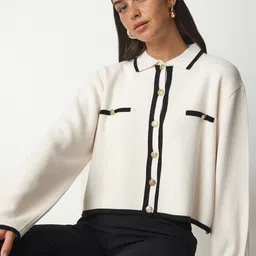 Happiness istanbul Krem Women Shirt Collar Crop Cardigan-picture-28