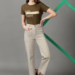 showoffff SHOWOFF Beige Regular Fit High Rise Jeans image 4