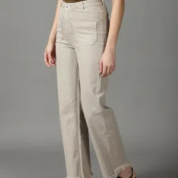showoffff SHOWOFF Beige Regular Fit High Rise Jeans image 3
