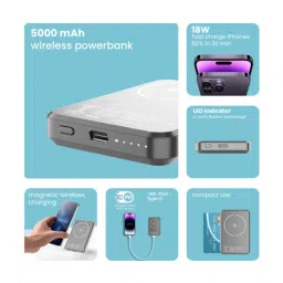 Stuffcool Click 5000mAh Magnetic Wireless Powerbank (Grey) image 5