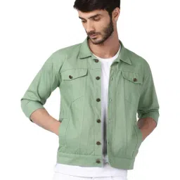 VOXATI Light Green Full Sleeves Shirt Collar Denim Jacket-image-15