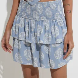 nuon women Nuon by Westside Dusty Blue Shell Pattern Tiered High-Rise Skirt image 1
