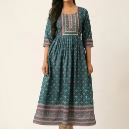 Odette Blue Printed Flared Kurta image 1