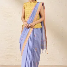 Taneira Purple Cotton Printed Saree With Unstitched Blouse image 1