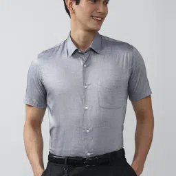 Peter England Grey Cotton Slim Fit Shirt image 1