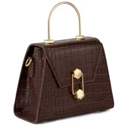 London Rag Brown Croc Textured Small Satchel Handbag image 5