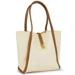 London Rag Off White Solid Medium Tote Handbag image 5