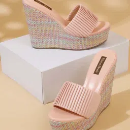 Flat N Heels Women's Pink Casual Wedges image 1