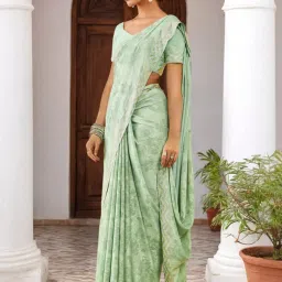 Soch Sap Green Georgette Floral Print Saree with Stonework Embellishments image 1