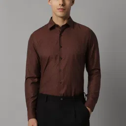 Louis Philippe Brown Cotton Slim Fit Checks Shirt image 1