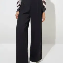 Wardrobe by Westside Black Solid High-Rise Trousers image 1