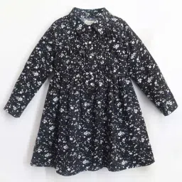 Cherry Crumble By Nitt Hyman Kids Black & White Cotton Floral Print Full Sleeves Dress-picture-37