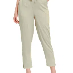 PATRORNA Off White Mid Rise Slim Fit Trousers-image-0