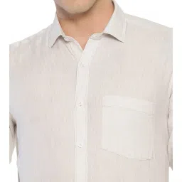 Linen Club Off White Linen Contemporary Fit Shirt image 4