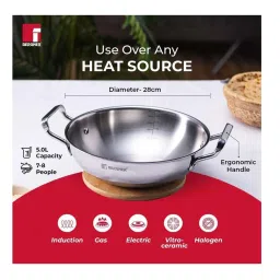 Bergner Tripro Silver Stainless Steel 28 cm Induction Friendly Triply Deep Kadai With Lid (5 L) image 5
