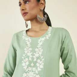 Soch Green Embroidered Straight Kurta image 5